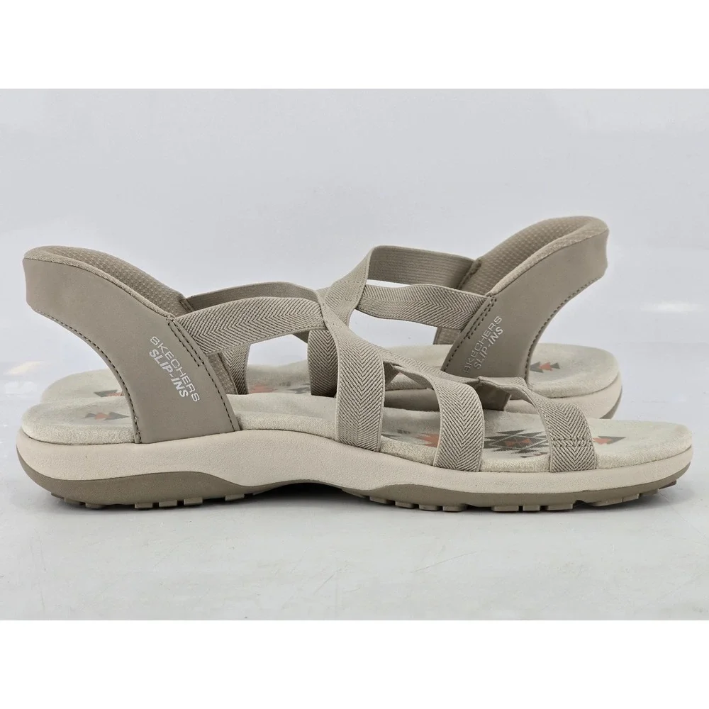 Skechers Slip-ins Reggae Slim Sandals Womens 11 Taupe Strappy Aztec -Excellent